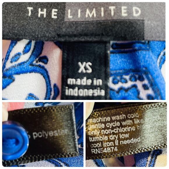 The Limited Blue White Geometric Lightweight Long Sleeve Boho Blouse Top XS - Picture 8 of 9